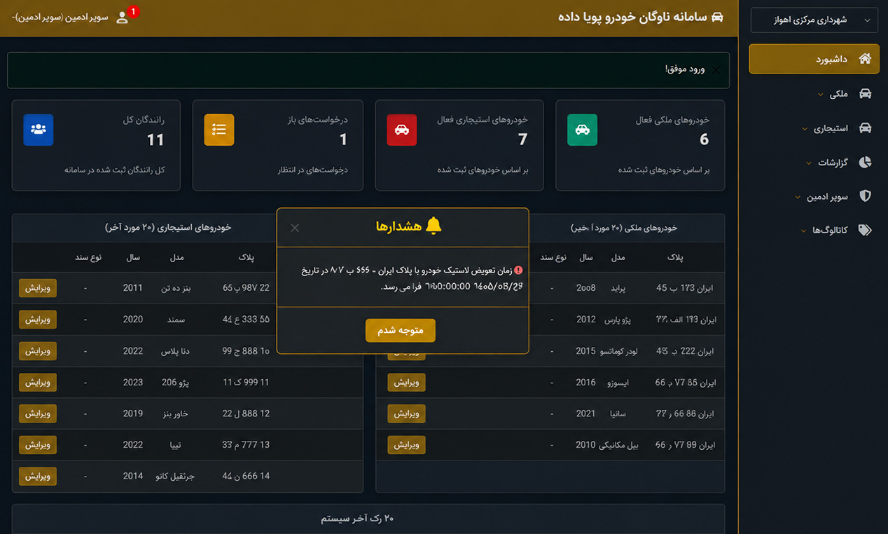 سامانه یکپارچه مدیریت ناوگان خودروی شهرداری اهواز